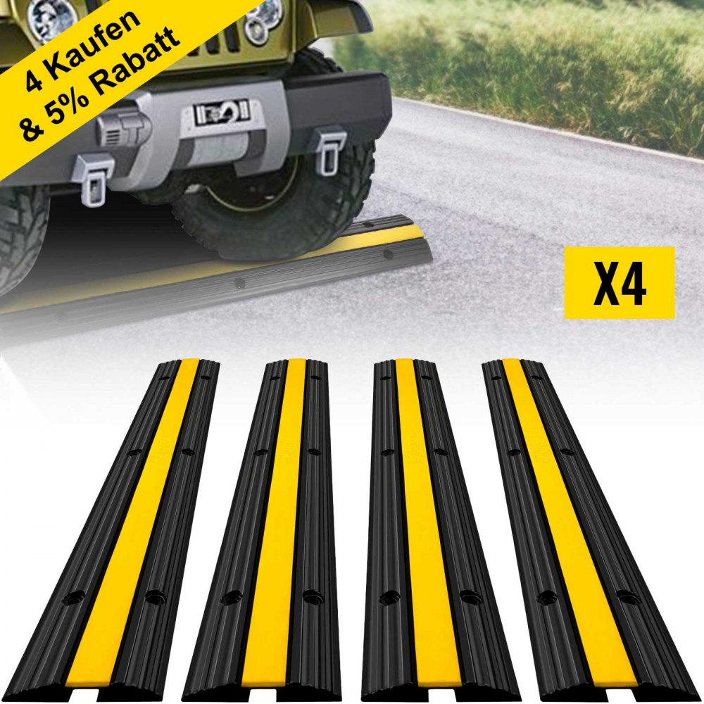 Happybuy 4 Pack of 1-Channel Rubber Cable Protector Ramps Heavy Duty 18000Lbs Load Capacity Cable Wire Cord Cover Ramp Speed Bump Driveway Hose Cable Ramp Protective Cover (4 Pack 1-Channel)