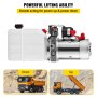 VEVOR hydraulic pump with double-acting feature for lifting, truck shown lifting cargo.