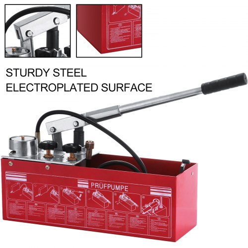 VEVOR testpomp 50 BAR 726 PSI Manuele testpomp 3 gallon Tank met dubbele klep hydraulisch systeem testpomp 45 ml debiet 1,27 cm aansluiting roestvrij staal voor vloeistoffen