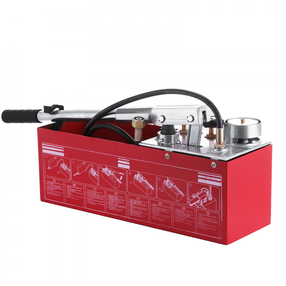 VEVOR testpomp 50 BAR 726 PSI Manuele testpomp 3 gallon Tank met dubbele klep hydraulisch systeem testpomp 45 ml debiet 1,27 cm aansluiting roestvrij staal voor vloeistoffen
