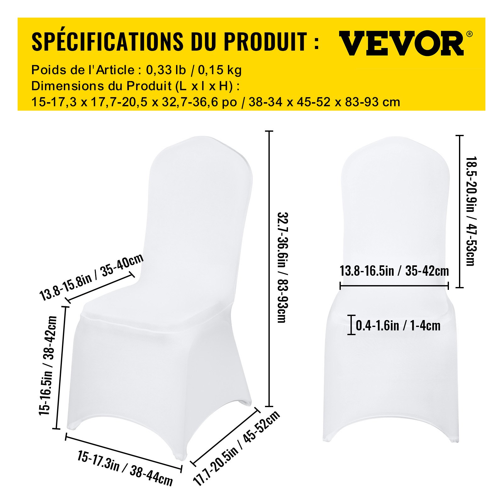 VEVOR 50 stks Stoelhoes Bruiloft Spandex Witte Stoelhoezen Stretch Stof Verwijderbare Wasbare Beschermende Kussenovertrekken voor Bruiloften Banketten Ceremonie (plat, 50 stks)