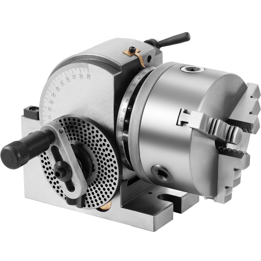 VEVOR verdeelkop met MT2 spankop, draaitafel met indexering, centerhoogte 101,6 mm, 23 kg verdeelkop, draaitafel met platen, stevige ondersteuning voor het werkstuk