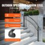 VEVOR outdoor handrails on concrete steps, made of heatproof, rust-proof carbon steel.