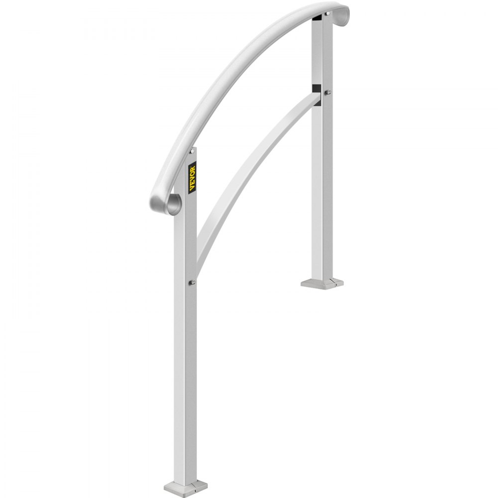 BuoQua 5FT Adjustable Handrail Fits for 4 or 5 Steps Matte White Stair Rail Wrought Iron Handrail with Installation Kit Hand Rails for Outdoor Steps