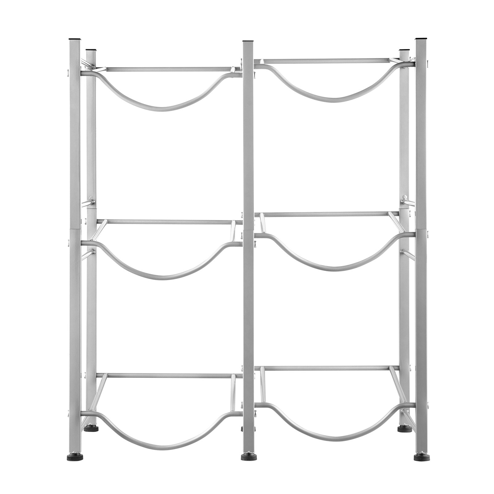 VEVOR 3-laags waterkanhouder, 5-gallon waterfleshouder, dubbellaags waterflesrek voor 6 flessen, robuust waterkanrek voor keuken, kantoor, woonkamer, zilver