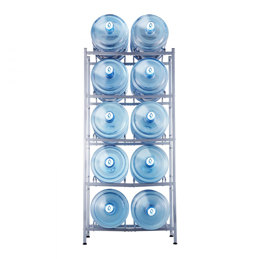 VEVOR 5-laags waterkanhouder, 5-gallon waterfleshouder, dubbellaags waterflesrek voor 10 flessen, robuust waterkanrek voor keuken, kantoor, woonkamer, zilvergrijs