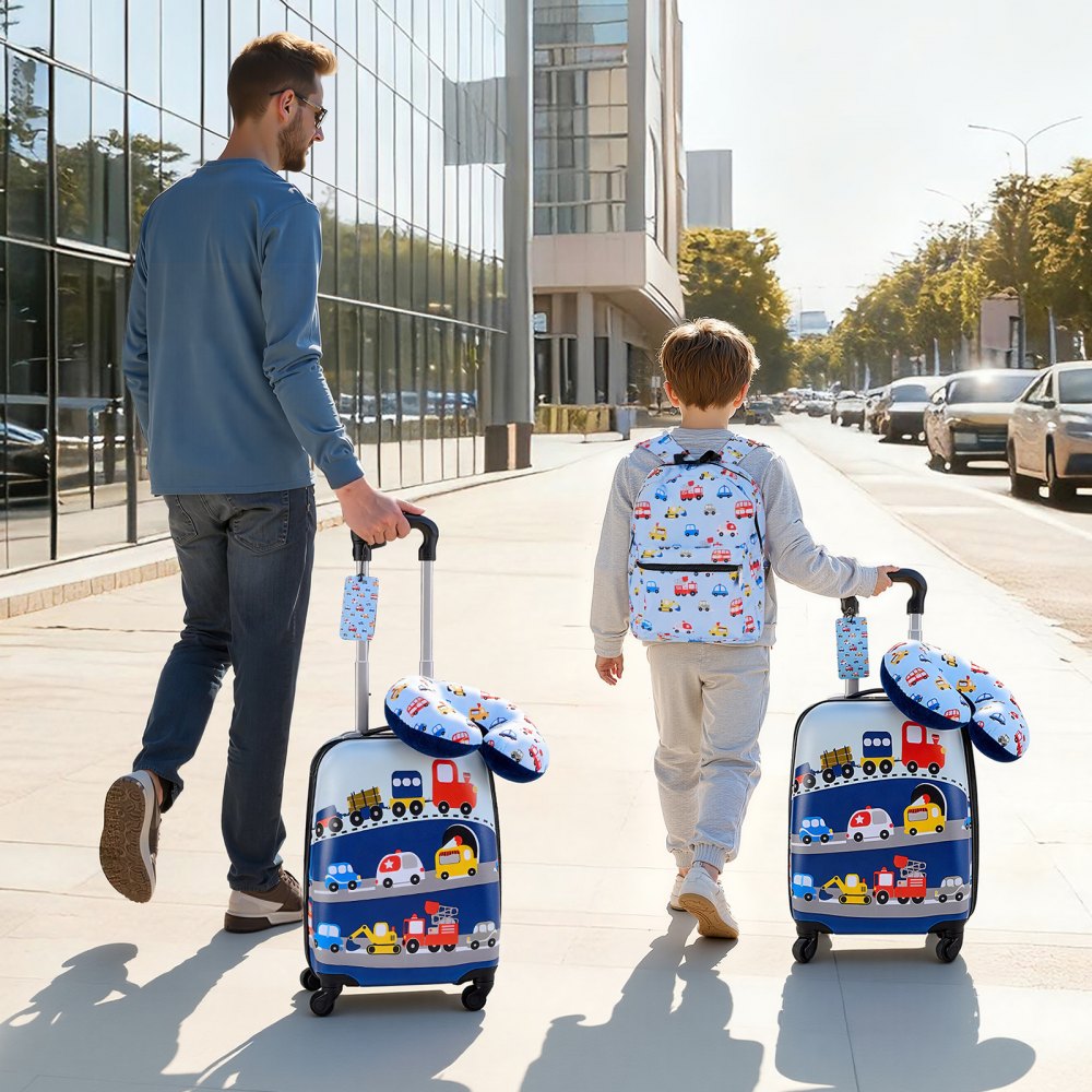 VEVOR 5-delige kofferset voor kinderen, 457,2 mm, harde koffer met trolley, rugzak, nekkussen, lunchbox en bagageaccessoires, bagageset voor jongens en meisjes, praktisch voor reizen, vliegen (auto).