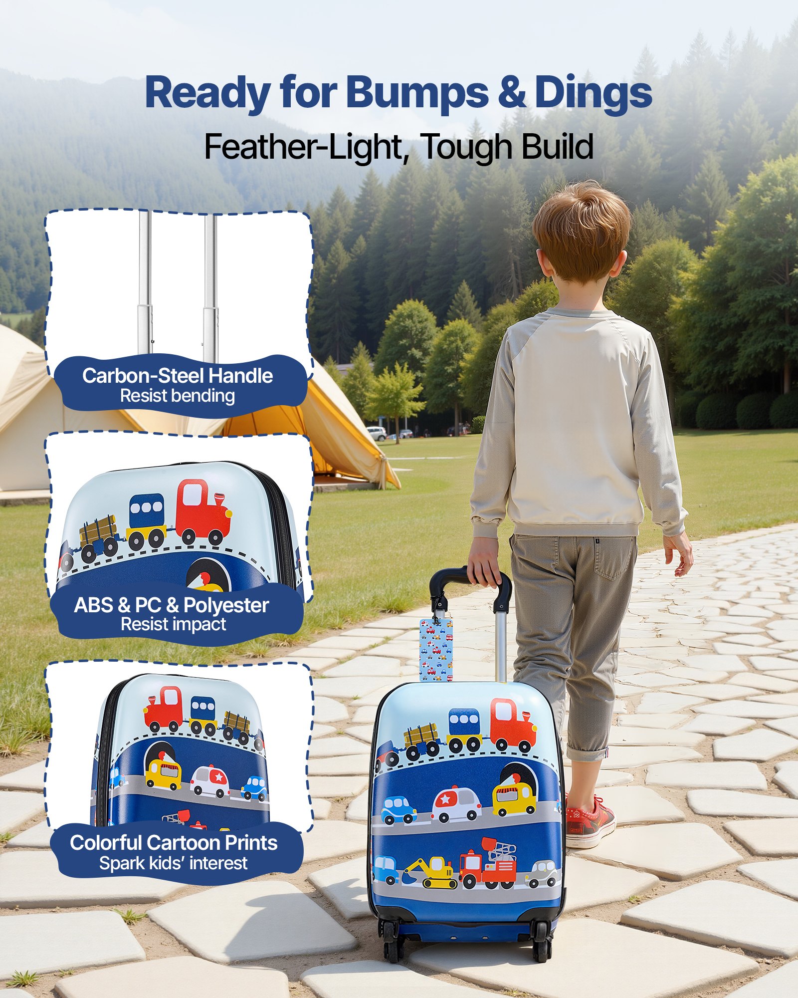 VEVOR 5-delige kofferset voor kinderen, 457,2 mm, harde koffer met trolley, rugzak, nekkussen, lunchbox en bagageaccessoires, bagageset voor jongens en meisjes, praktisch voor reizen, vliegen (auto).