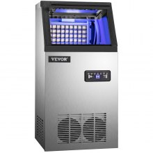 VEVOR Commercial Ice Maker, 132 LBS/24H, Stainless Steel Ice Cube Maker Machine with 22 LBS Storage, 410W Ice Making Machine with LED Control Panel Water Filter Pipes Ice Scoop for Bars Restaurants, 2