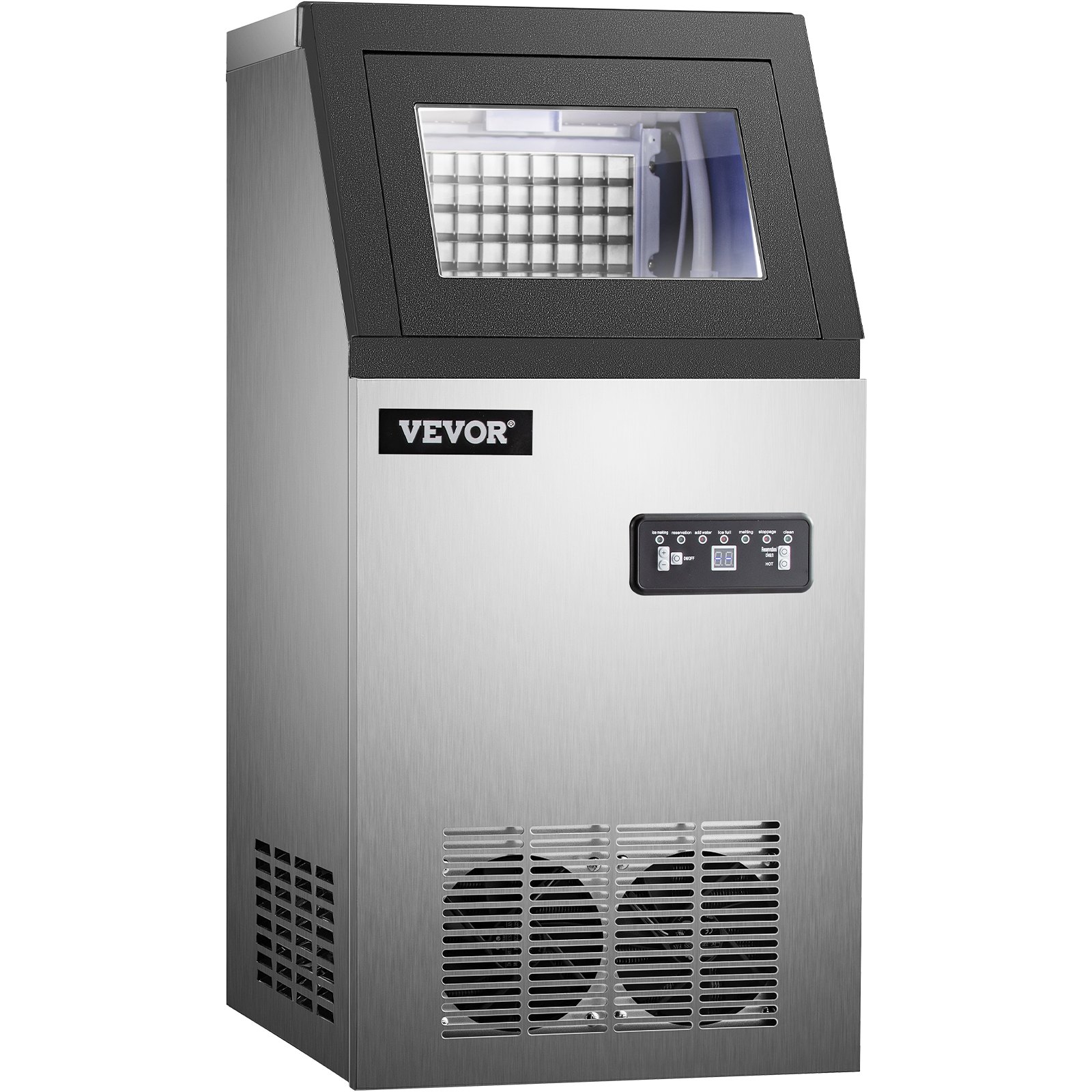 VEVOR Commercial Ice Maker, 132 LBS/24H, Stainless Steel Ice Cube Maker Machine with 22 LBS Storage, 410W Ice Making Machine with LED Control Panel Water Filter Pipes Ice Scoop for Bars Restaurants, 2