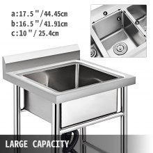 VEVOR Handmade Sink Non-magnetic Stainless Steel Kitchen Sink Hand Made 1 Compartment 17.5 x 10 x 16.5 Inch Capacity Huge Tub Sink for Farmhouse Cafe Shop Hospital