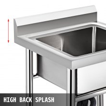 VEVOR Handmade Sink Non-magnetic Stainless Steel Kitchen Sink Hand Made 1 Compartment 17.5 x 10 x 16.5 Inch Capacity Huge Tub Sink for Farmhouse Cafe Shop Hospital