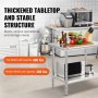 VEVOR stainless steel prep table with thickened tabletop holds up to 400 lbs, bottom 300 lbs.