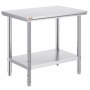 VEVOR Stainless Steel Prep Table, 900x600x800 mm, 700 lbs Load Capacity, Heavy Duty Metal Worktable with 3 Adjustable Height Levels, Commercial Workstation for Kitchen Garage Restaurant Backyard