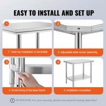 VEVOR Rvs Tafel Keukentafel 24x36 roestvrijstalen keukenwerkvoorbereidingstafel Commerciële Nsf verstelbare poten