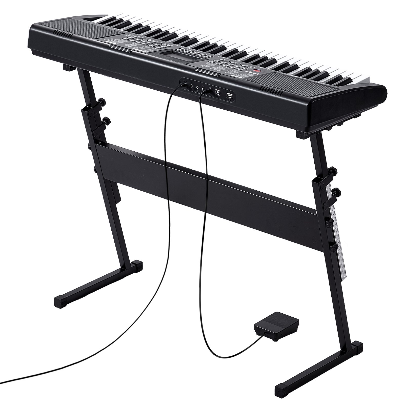 VEVOR 61 Key Digital Keyboard Piano, Lighted Keys, Electric Portable Piano with Adjustable Stand 600 Tones 500 Rhythms Built-In Speakers Sustain Pedal Headphones, USB MIDI for Beginners