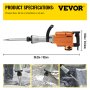 VEVOR Sloophamers Breekhamer Electric Demolition jack Hammer Drill 1850W Double Insulated 2 Chisels Ergonomics