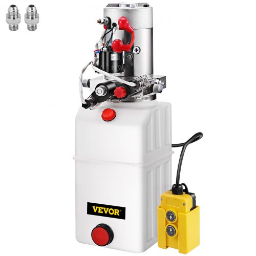 VEVOR hydraulische unit 6 L hydraulische pomp dubbelwerkend DC 12 V hydraulische unit voor dumper kipper aanhanger SAE6 aansluiting met kunststof tank