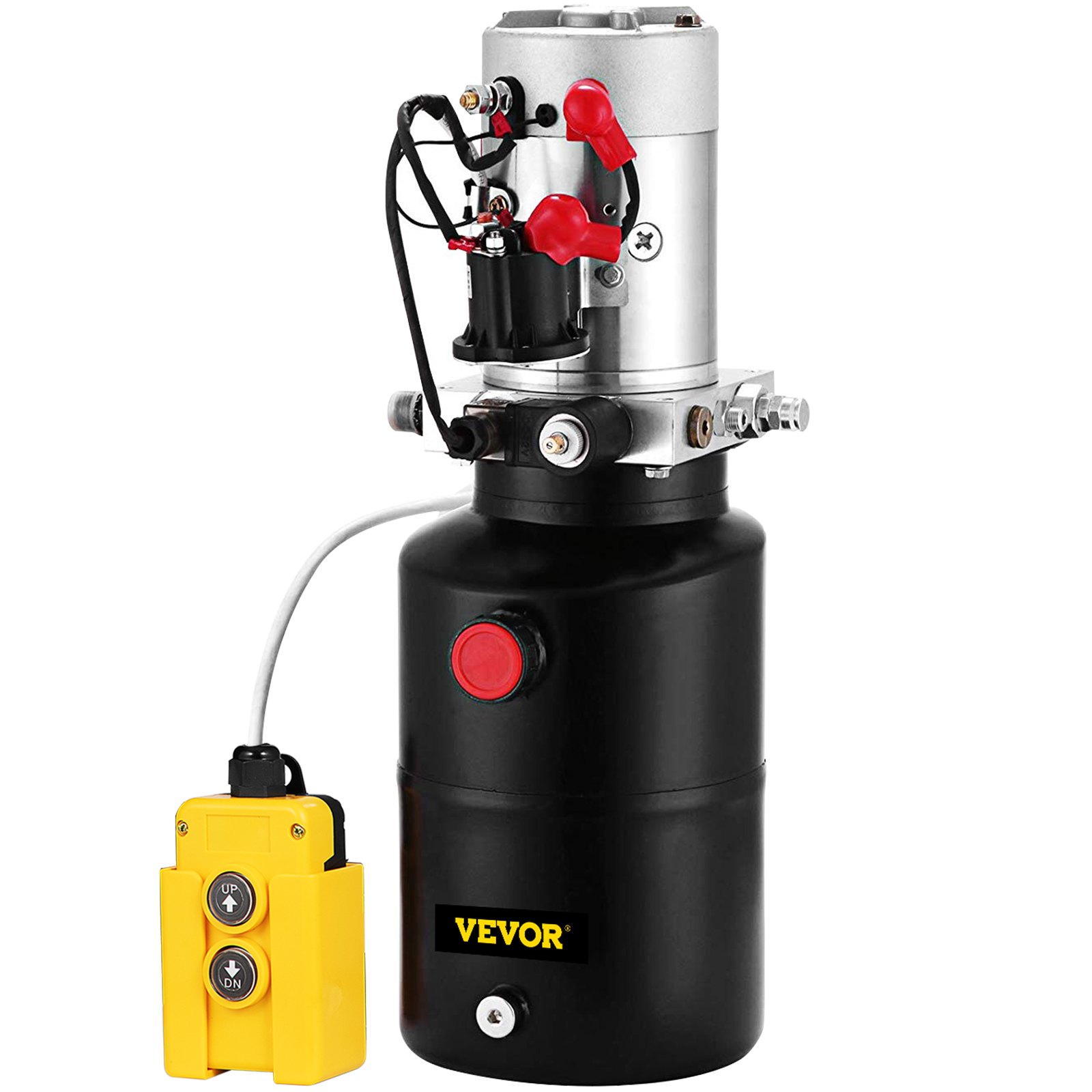 VEVO 12V DC Hydraulic Pump Single Acting Hydraulic Power Unit 6 Quart Steel Reservoir Hydraulic Pump Unit for Dump Trailers Remotely Controlled Car Lift Pump(Single Acting 6 Quart)