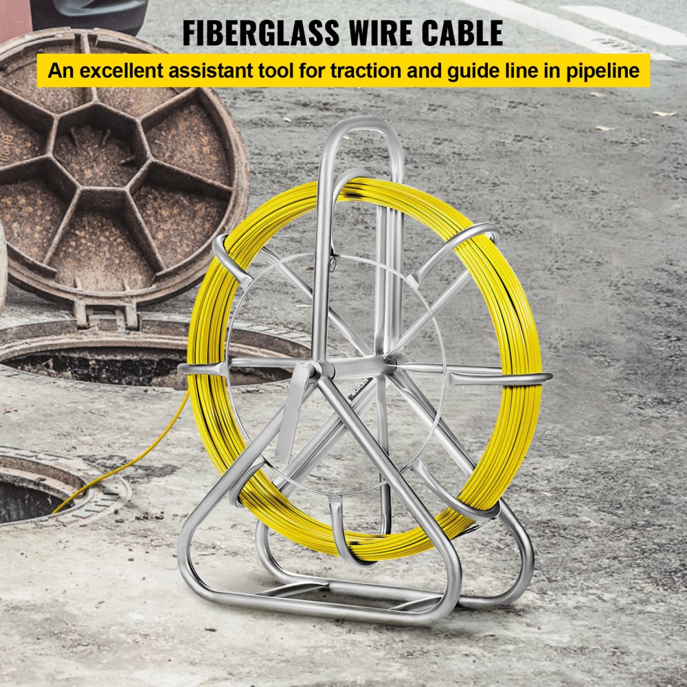 6mm X 425' Fish Tape Fiberglass Wire Cable Rodder Pulling Wire Fish Holder