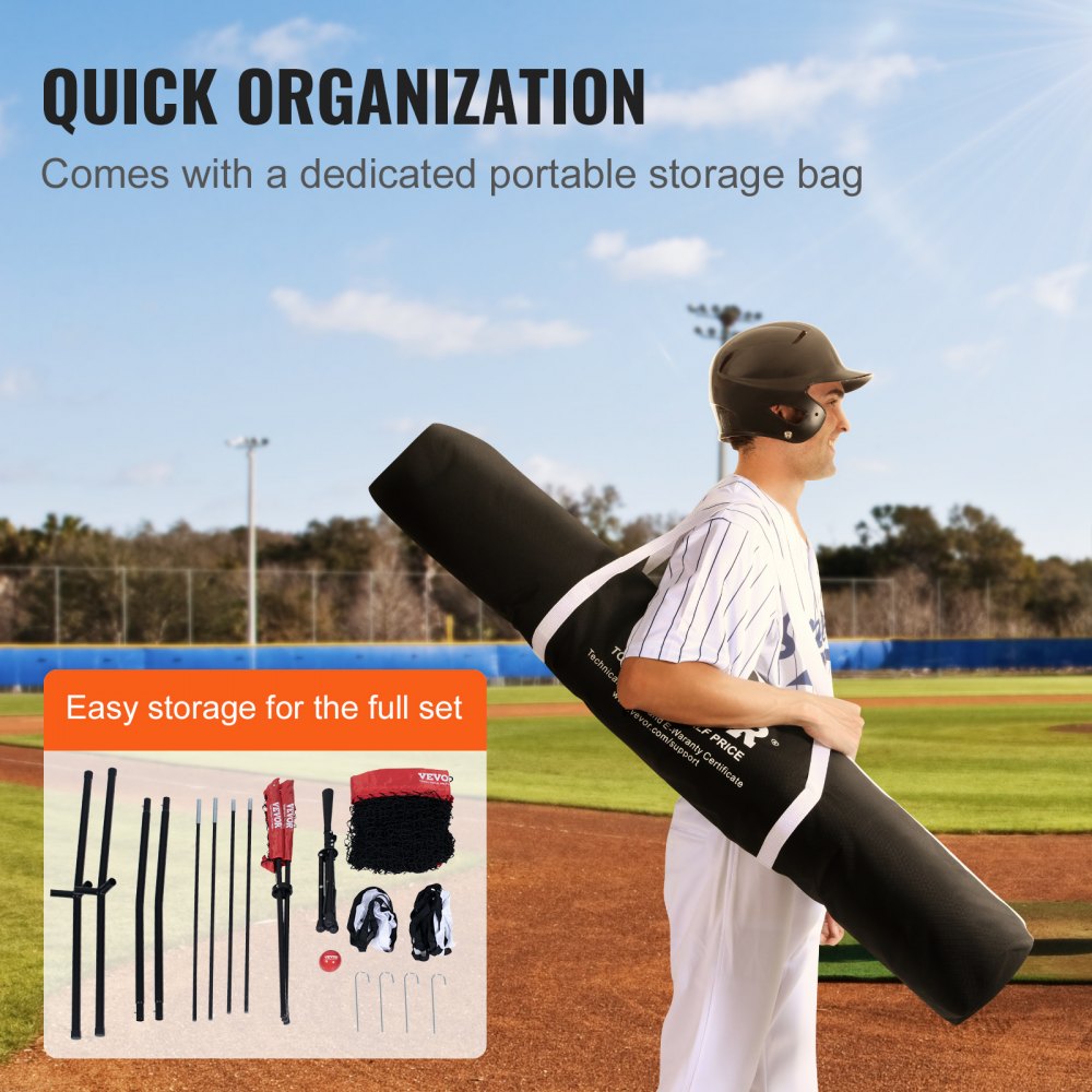 VEVOR 244 x 106 x 211 cm honkbal-softbal oefennet, honkbal trainingsnet, slaan, vangen, pitchen, vangnet honkbaluitrusting met boogframe, draagtas, slagzone, bal, ballenverzamelaar