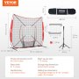 VEVOR 7x7 ft Baseball Softball Practice Net, Portable Baseball Training Net for Hitting Batting Catching Pitching, Backstop Baseball Equipment with Bow Frame, Carry Bag, Strike Zone, Ball, Batting Tee