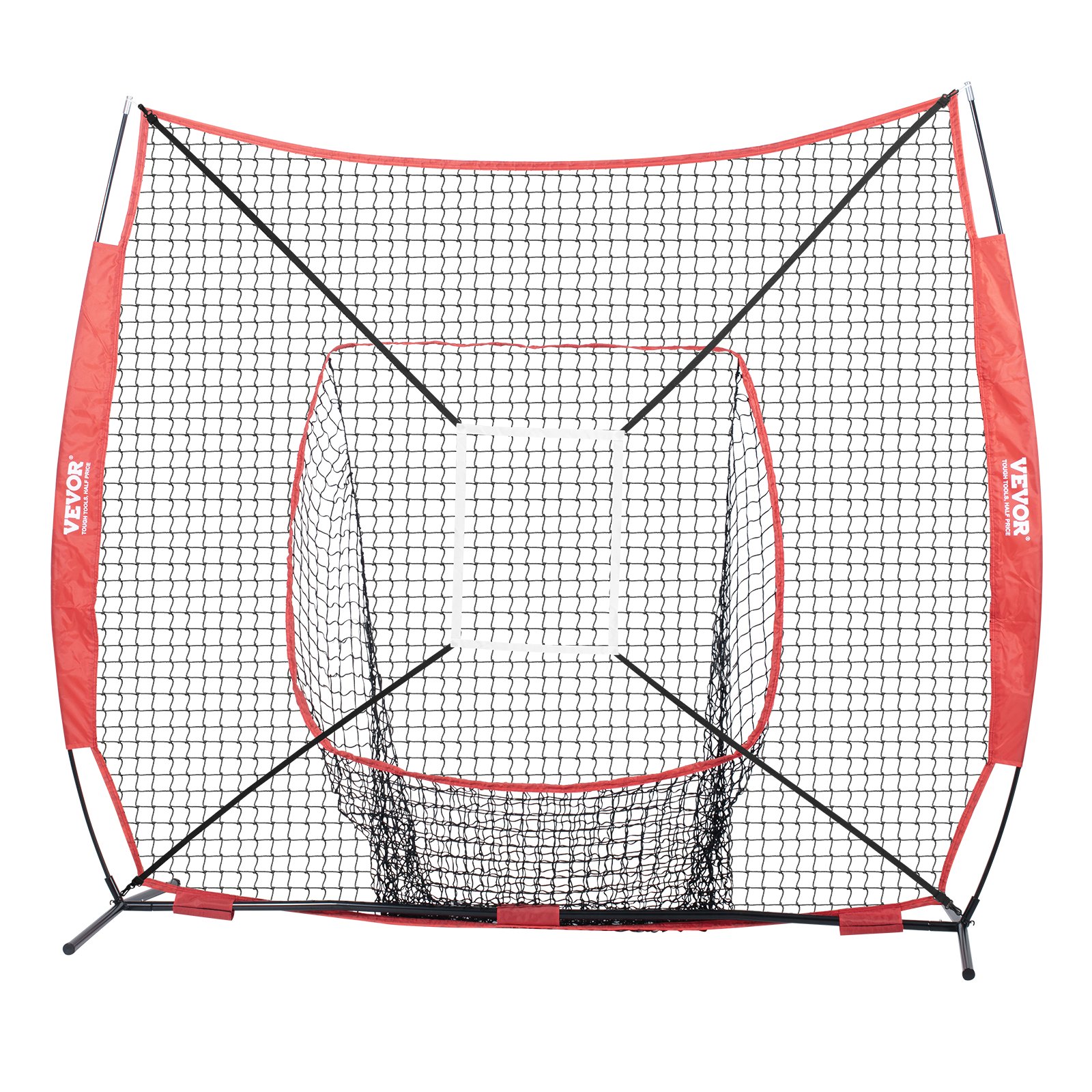 VEVOR 7x7 ft Baseball Softball Practice Net, Portable Baseball Training Net for Hitting Batting Catching Pitching, Backstop Baseball Equipment with Bow Frame, Carry Bag, Strike Zone, Ball, Batting Tee