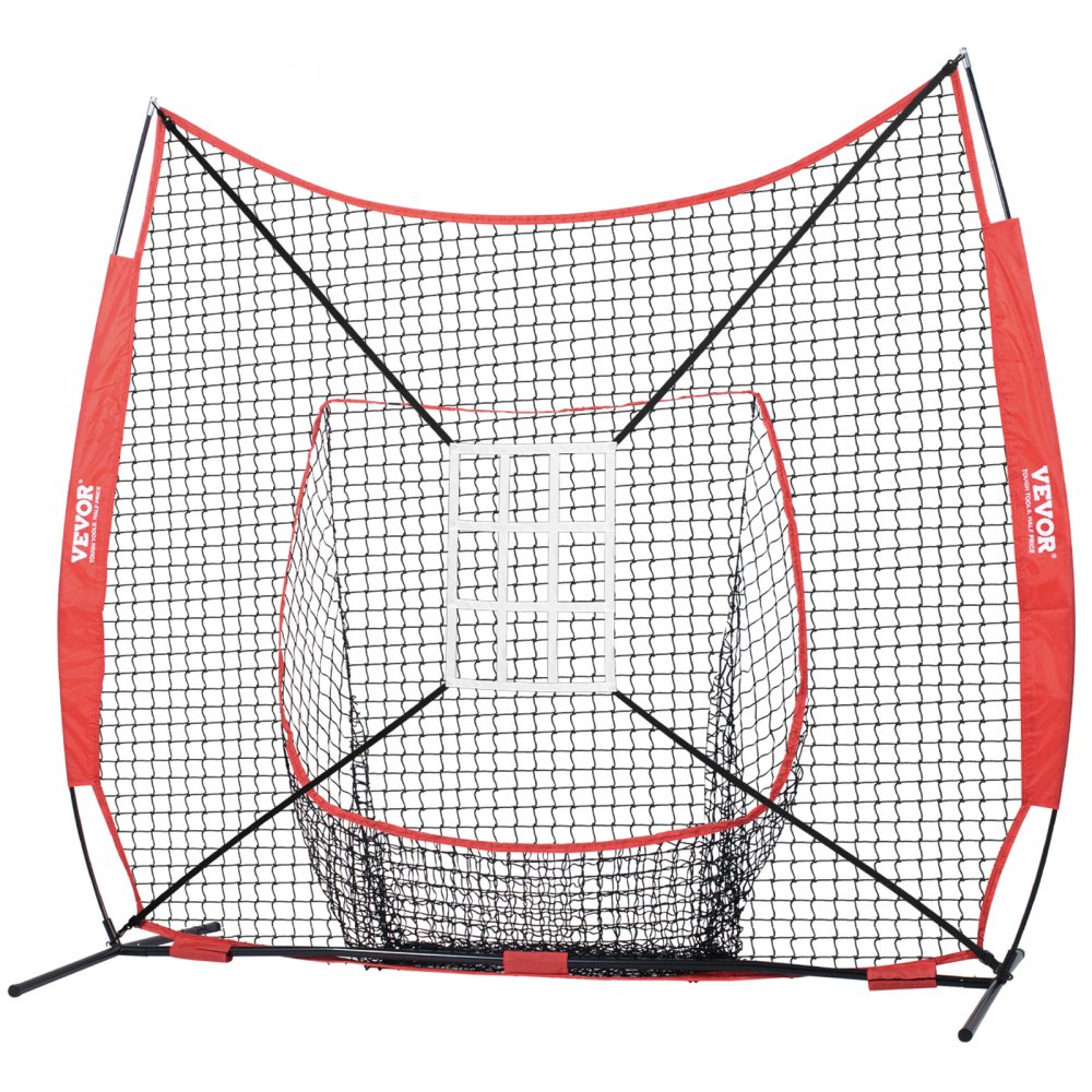 VEVOR 244 x 106 x 211 cm honkbal-softbal oefennet, draagbaar honkbal trainingsnet voor slaan, vangen en gooien, vangnet met boogframe, draagtas, slagzone, ballen, ballenverzamelaar