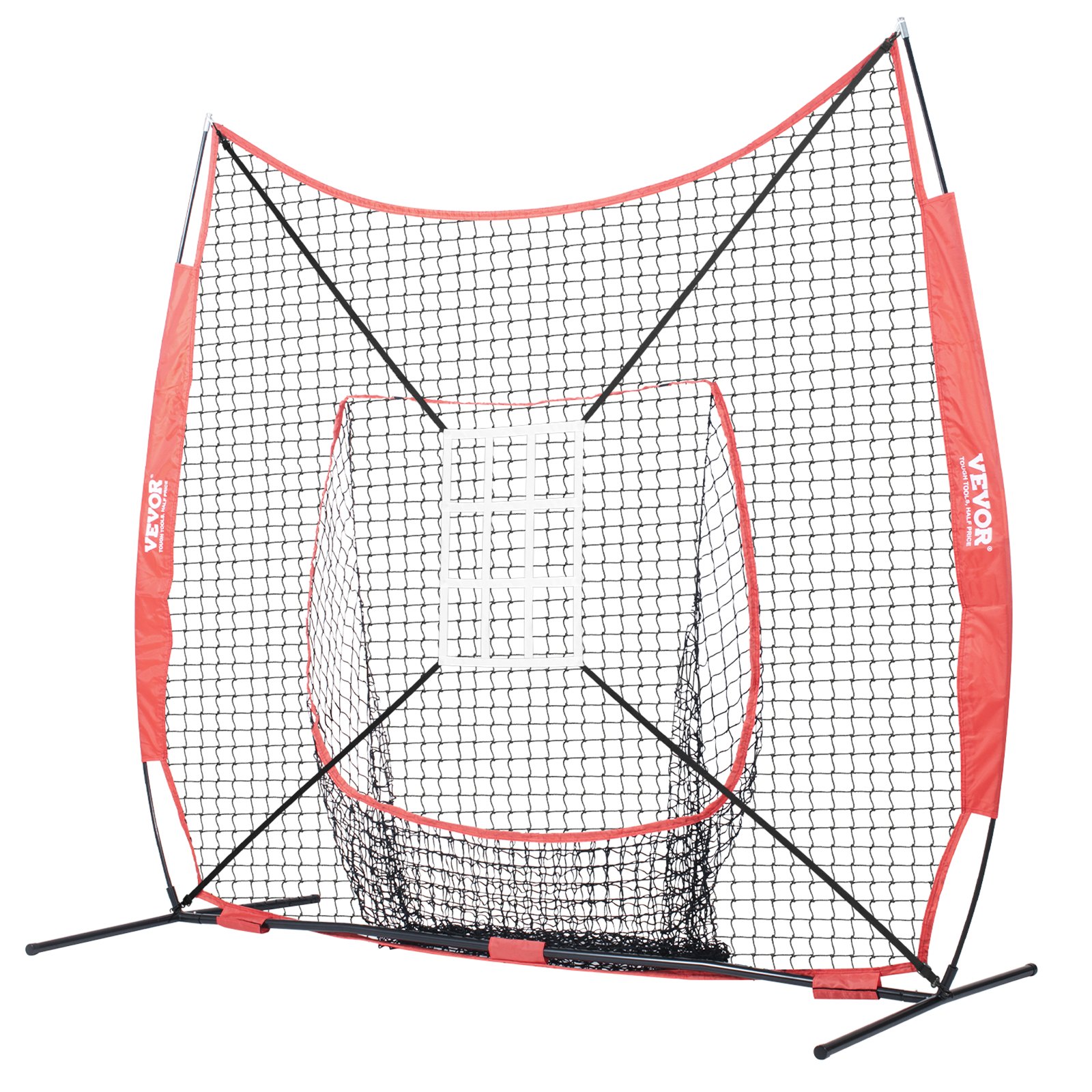 VEVOR 244 x 106 x 211 cm honkbal-softbal oefennet, draagbaar honkbal trainingsnet voor slaan, vangen en gooien, vangnet met boogframe, draagtas, slagzone, ballen, ballenverzamelaar