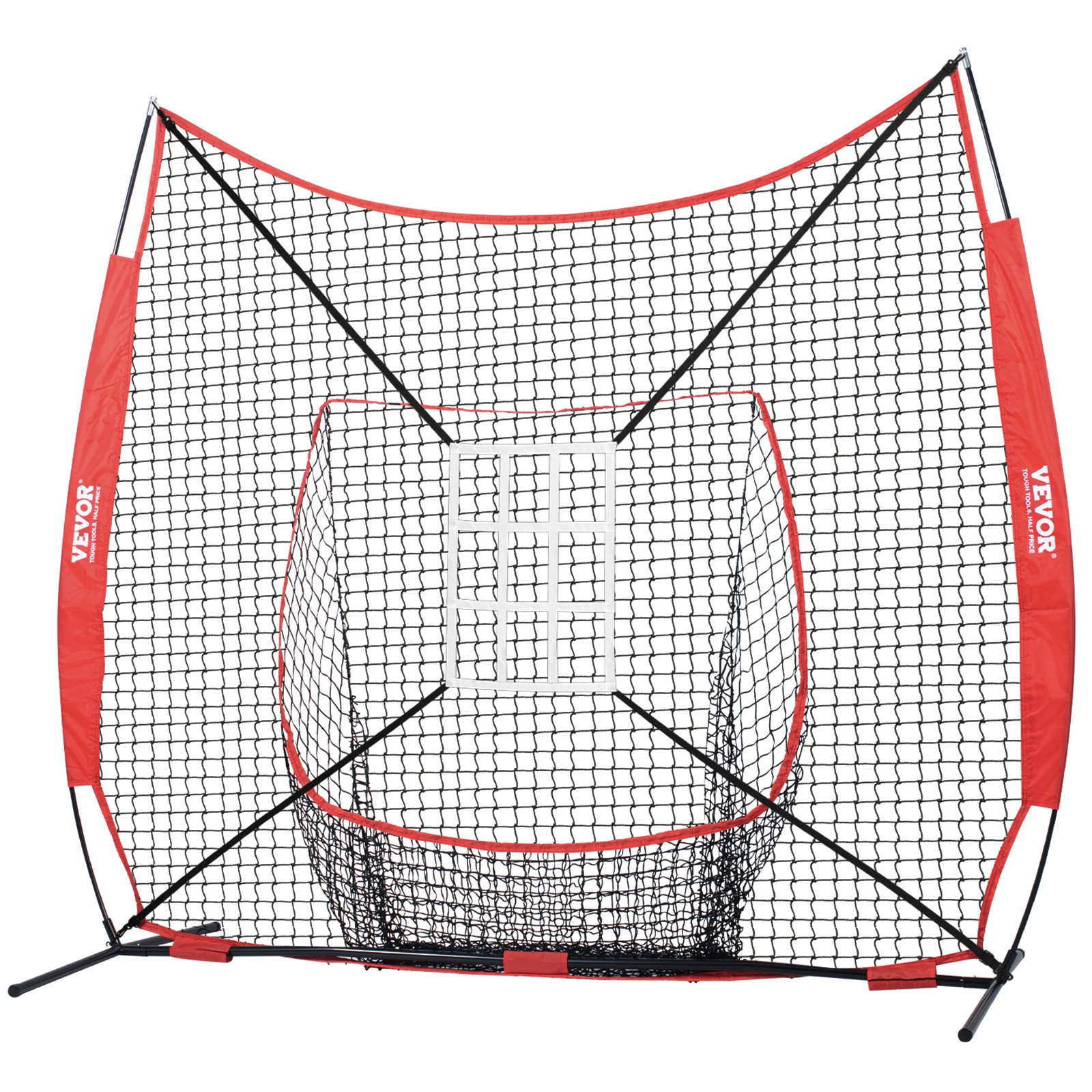 VEVOR 244 x 106 x 211 cm honkbal-softbal oefennet, draagbaar honkbal trainingsnet voor slaan, vangen en gooien, vangnet met boogframe, draagtas, slagzone, ballen, ballenverzamelaar