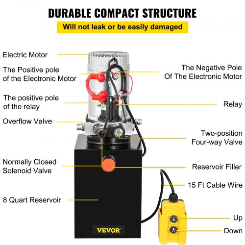 8 Quart Single Acting Hydraulic Pump Dump Trailer Remote Lifting Reservoir
