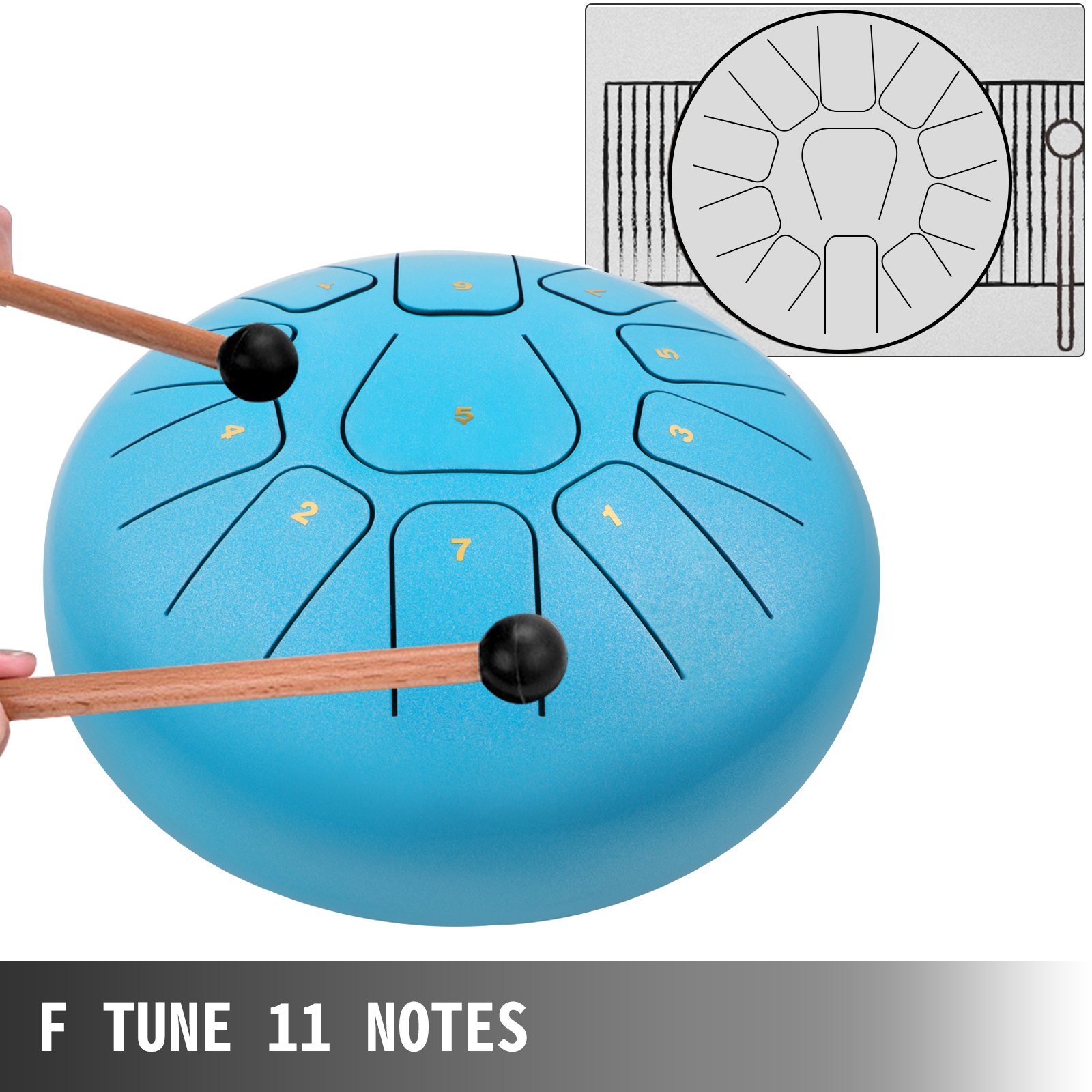 Steel Tongue Drum 8" 11 Notes Pan Drum Handpan 11 Notes Han Pan Music Learning