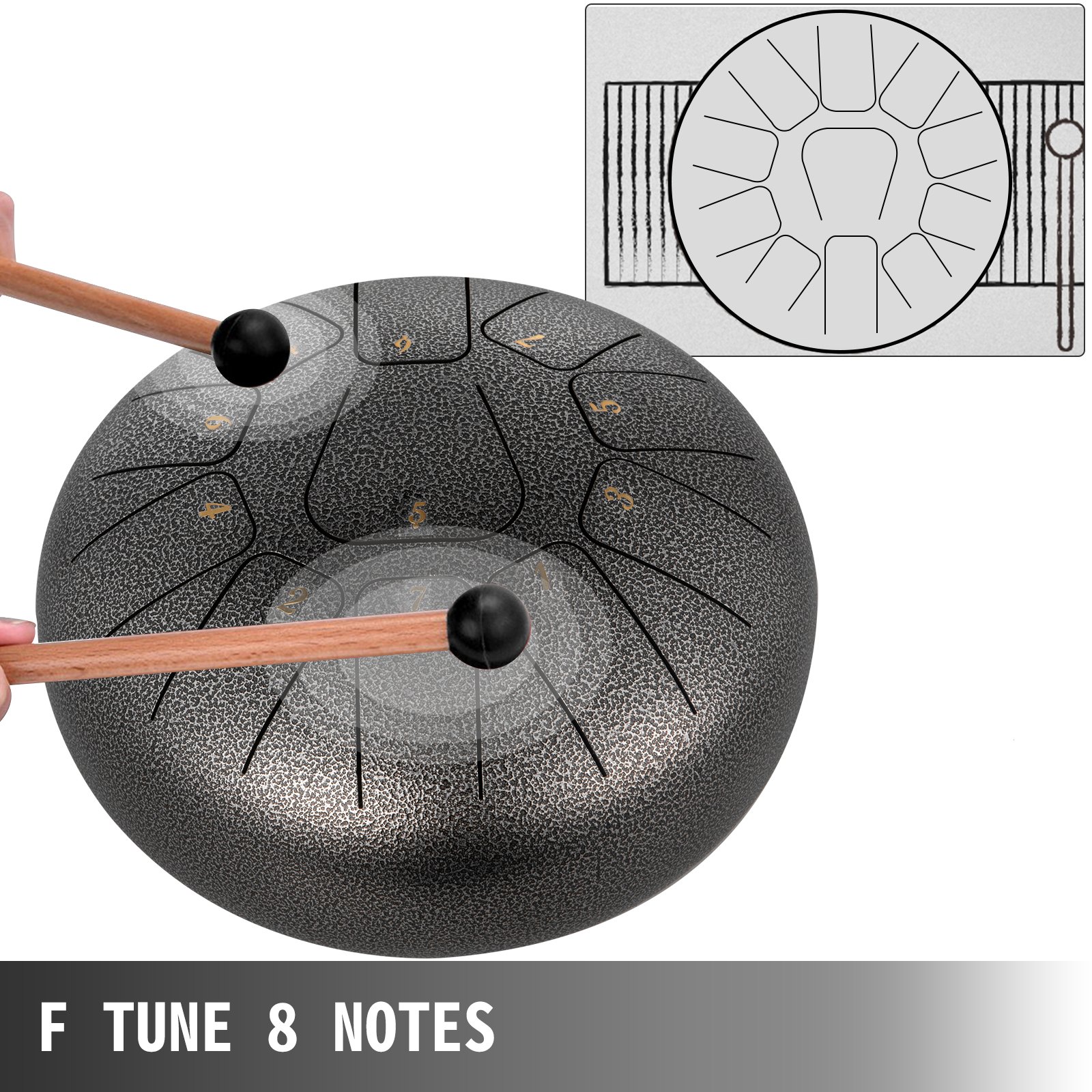 8" 11 Notes Steel Tongue Drum Handpan Pan Drum Hand Pan Drum Steel-titanium Alloy For Beginner