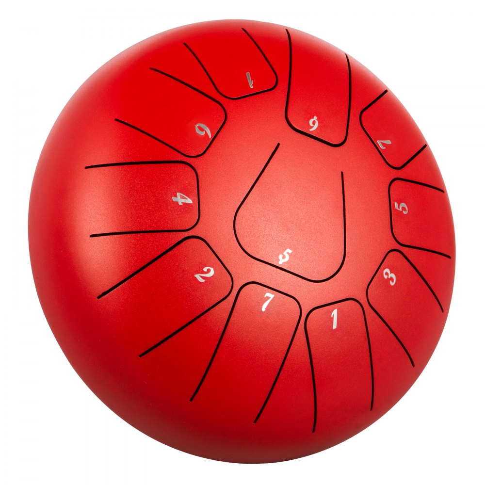 VEVOR Staal Tong Drum 11 Noten, Stalen Tong Trommel 8 inch Hand Pan Trommel Rood met Drumstokken/Draagtas, Etherische Trommel voor Meditatie, Yoga, Zazen, Muziektherapeuten, Religieuze Activiteiten