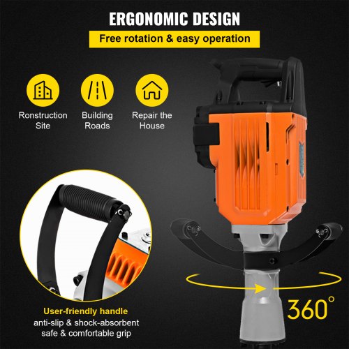 3500W Electric Demolition Jack Hammer Punch 360° swivel Trenching HD 110V/60HZ