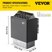 VEVOR 9KW Natte en droge saunakachel Externe bediening Commerciële temperatuur Eenvoudige bediening