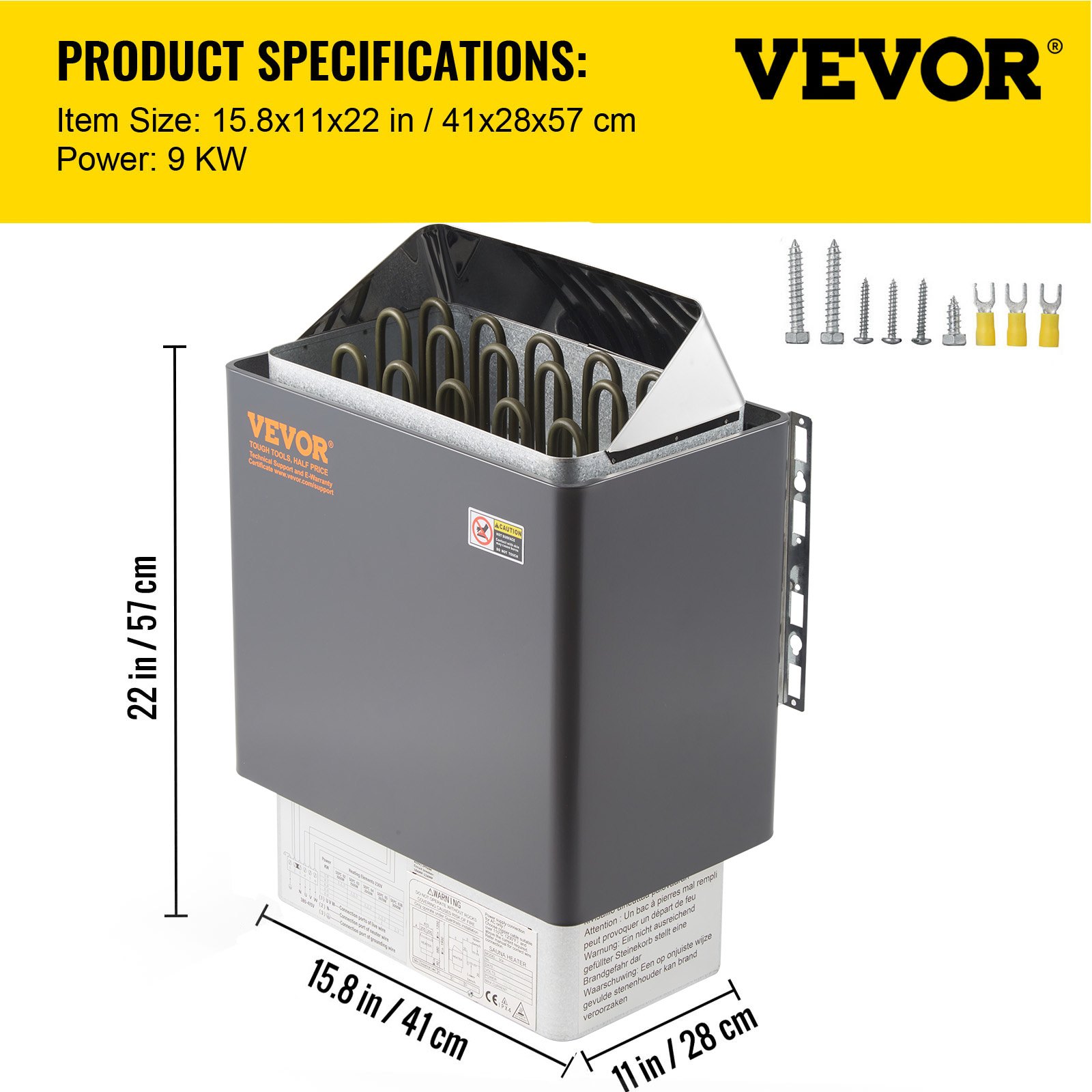 VEVOR Saunakachel 9 kW, elektrische saunakachel 380 V - 415 V, roestvrijstalen saunakachel 20 kg saunastenen, elektrische saunakachel 2 standen (temperatuur, tijd), met externe bedieningseenheid en 3M temperatuursensor