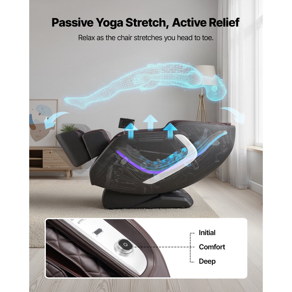 VEVOR Massagestoel Full Body Massagestoel Zero Gravity met SL-rail en Yoga Stretch-modus, Ontspannende stoel met verwarming en intrekbaar pedaal en 36 airbags en LCD-scherm Massagestoel 4D Massage