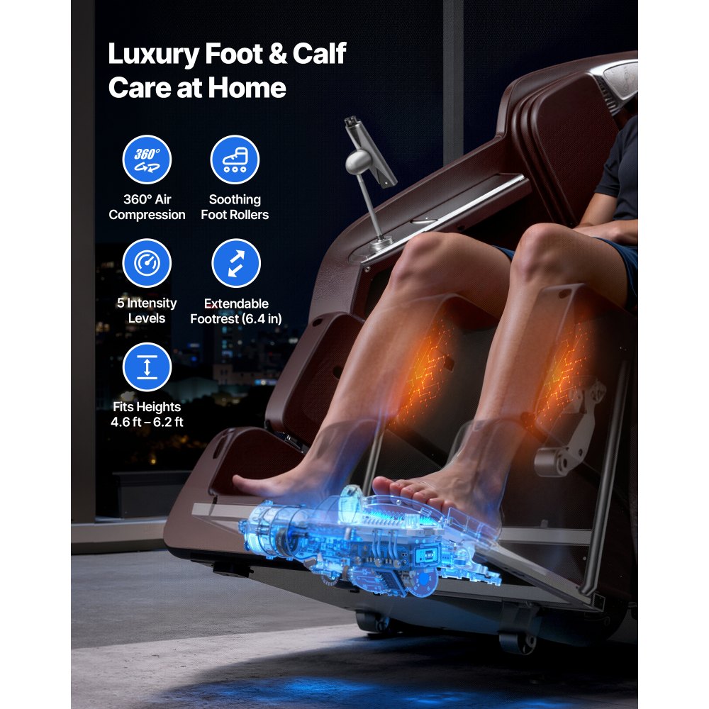 VEVOR Massagestoel Full Body Massagestoel Zero Gravity met SL-rail en Yoga Stretch-modus, Ontspannende stoel met verwarming en intrekbaar pedaal en 36 airbags en LCD-scherm Massagestoel 4D Massage