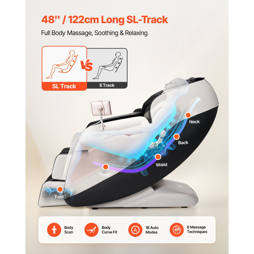 VEVOR Massagestoel Full Body Massagestoel Zero Gravity met SL-rail en 18 automatische standen, relaxstoel met verwarming en intrekbaar pedaal en 36 airbags, voetrol en LCD-scherm, massagestoel 3D-massage
