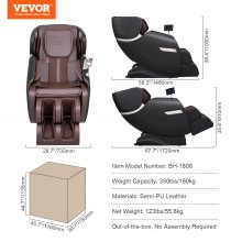 VEVOR-massagestoel - Zero-gravitatiestoel voor het hele lichaam met meerdere automatische modi, 3D Shiatsu, verwarming, Bluetooth-luidspreker, airbag, voetrol en touchscreen