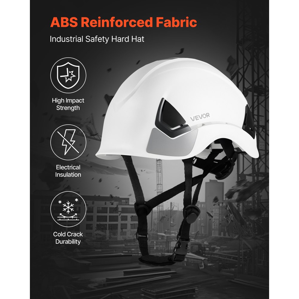 VEVOR ANSI/ISEA Z89.1 goedgekeurde ABS-veiligheidshelm met 6-punts ratelbevestiging, verstelbare industriële helm, geventileerde bouwhelm, werkhelm voor industriële bouwwerkkleding, wit
