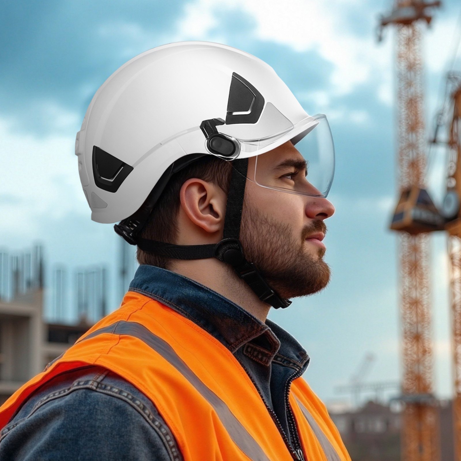 VEVOR Veiligheidshelm ANSI/ISEA Z89.1 goedgekeurd met vizier en 6-punts ratelbevestiging, verstelbare industriële helm, geventileerde bouwhelm, werkhelm voor industriële bouw, werkkleding