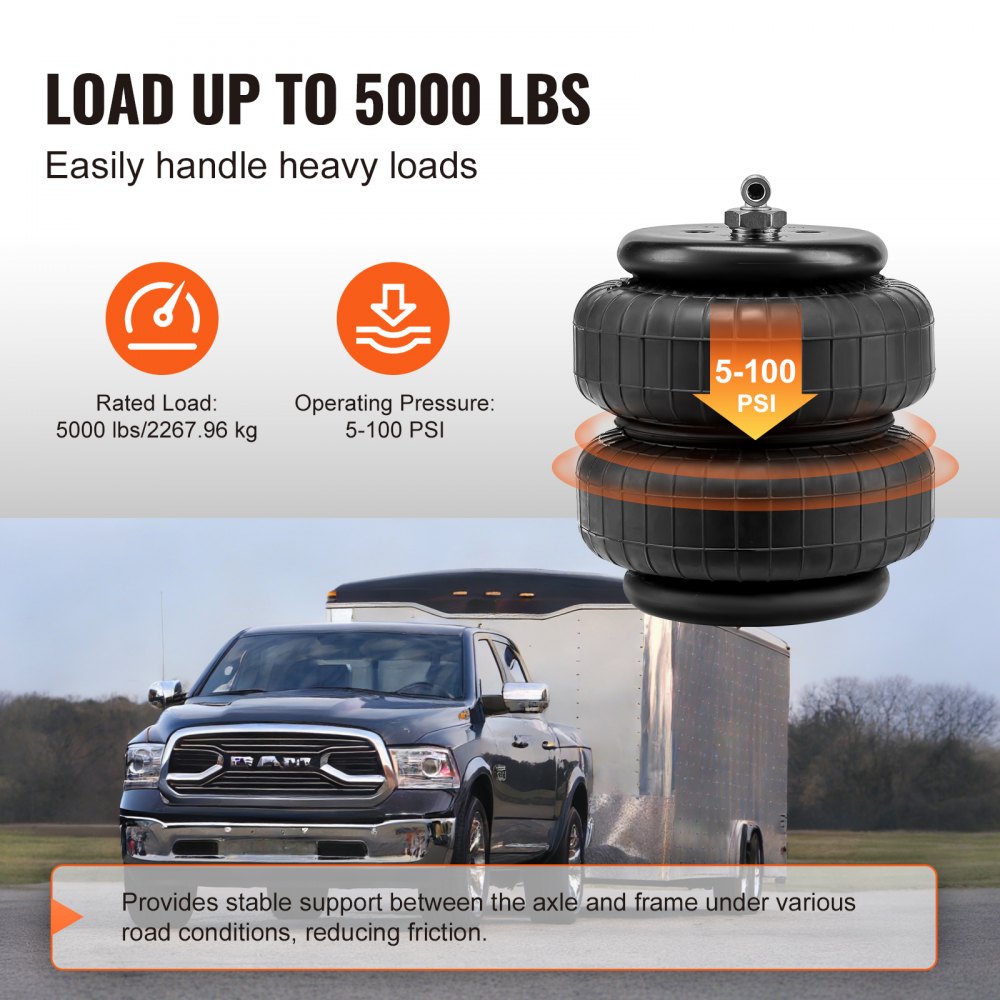VEVOR luchtveringkit, luchtveersysteem compatibel met Ford F250/F350 2WD 4WD (1999-2004) en Ford F250/F350 2WD 4WD (2008-2010), draagvermogen 5000 lbs, druk 5 tot 100 PSI.