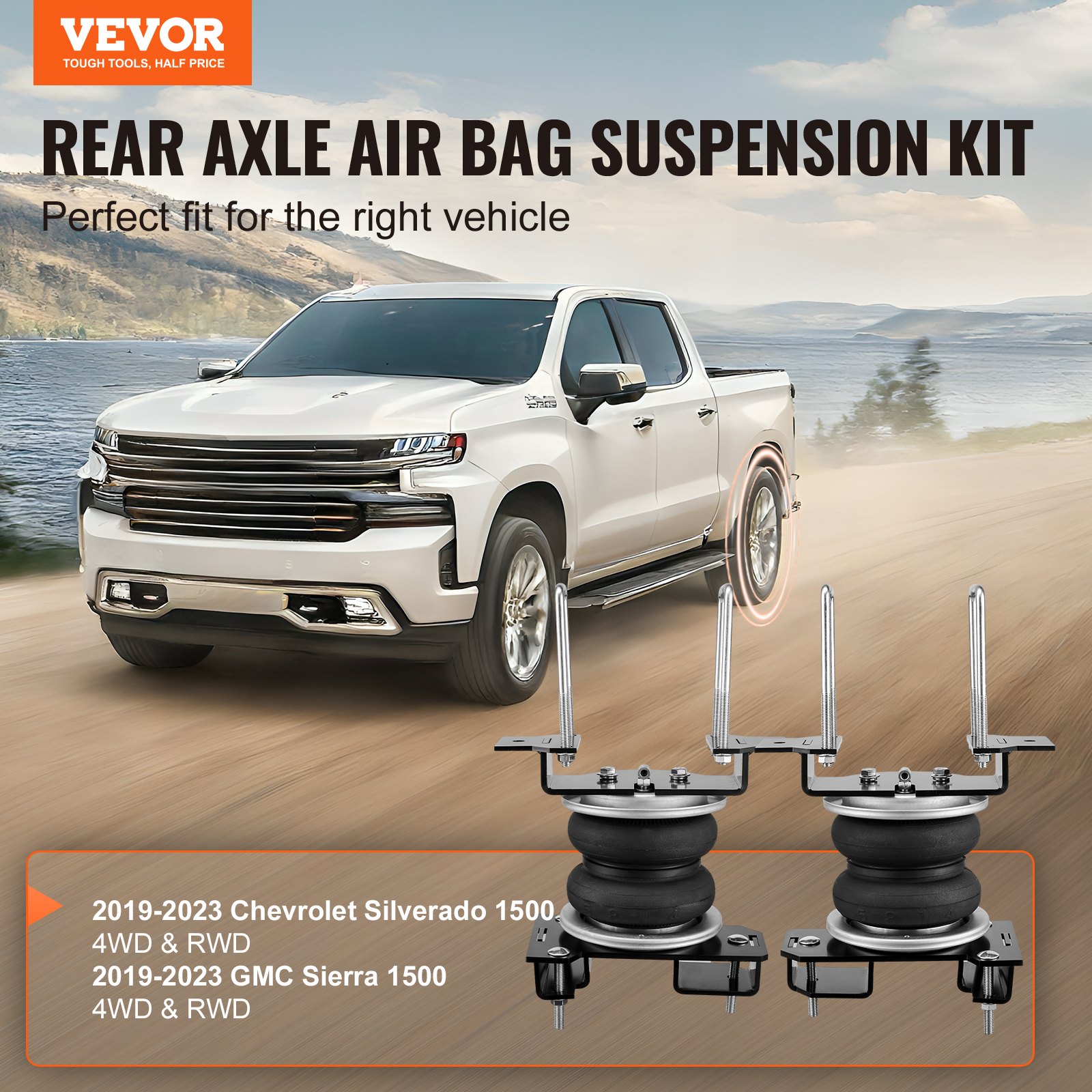 VEVOR Airbag-ophangingsset, luchtveringset compatibel met Chevrolet Silverado 1500 en GMC Sierra 1500 4WD RWD van 2019-2023, belasting van 5000 lbs, 5 tot 100 PSI