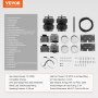 VEVOR air bag suspension kit components laid on a light background with item list and specifications.