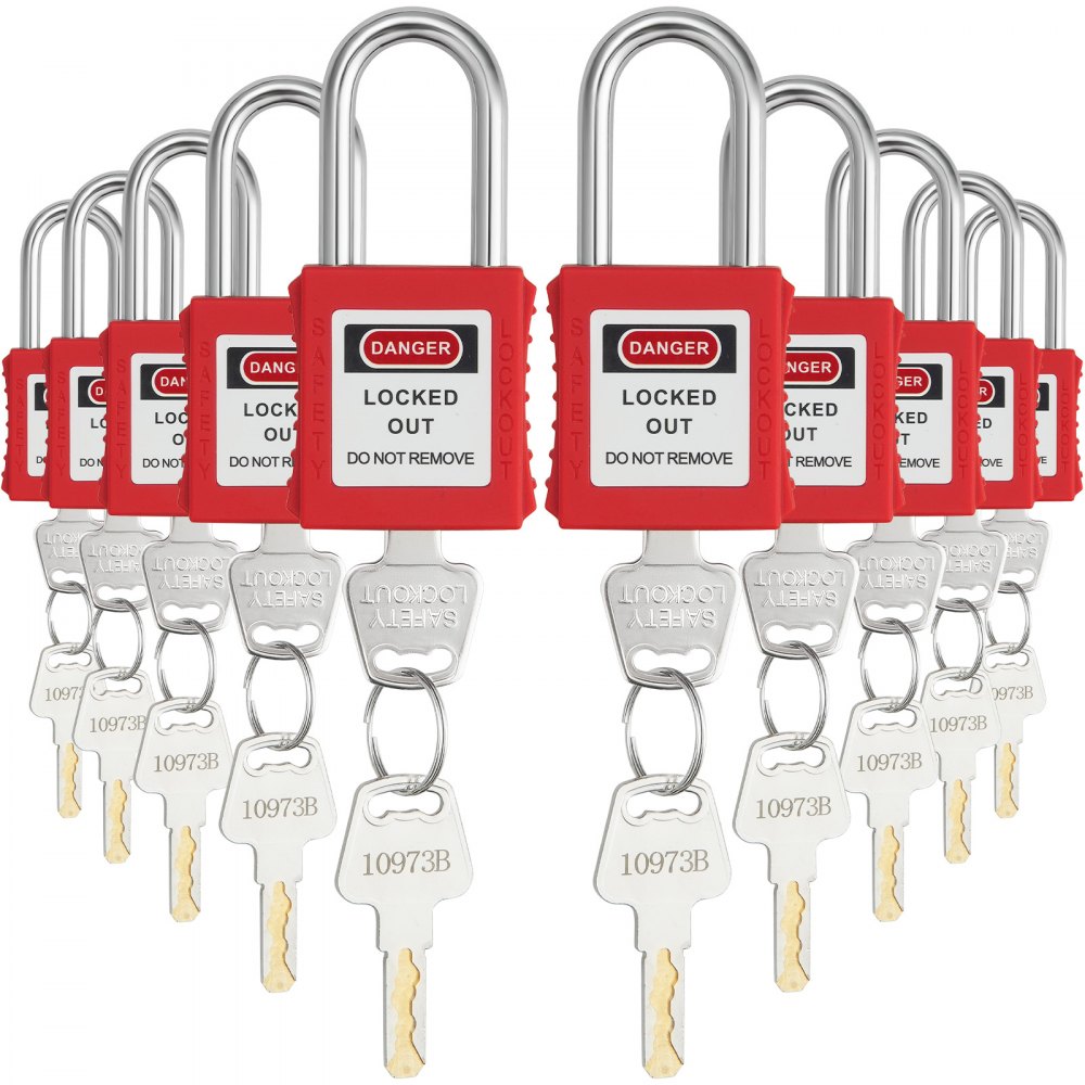 VEVOR Lockout Tagout-slotset, 10 rode veiligheidsvergrendelingssloten met 2 sleutels per slot, OSHA-compatibele lockout-sloten, Lockout Tagout-beveiligingshangsloten