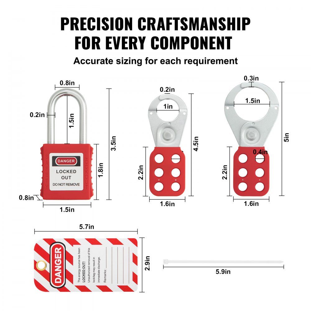 VEVOR Elektrische Lockout Tagout Kit, 59-delige Veiligheids Lockout Tagout Set met Hangsloten, Slotenhouders, Labels, Kabelbinders, Stekkervergrendeling, Vergrendelingen voor Stroomonderbrekers