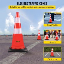 VEVOR Safety Cones, 8 x 30\" Traffic Cones, PVC Orange Construction Cones, Reflective Collars Traffic Cones with Black Weighted Base Used for Traffic Control, Driveway Road Parking and School Improvem