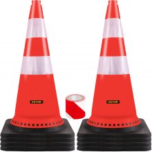 VEVOR-veiligheidskegels, 75 x 37 x 37 cm verkeerskegels, oranje PVC-constructiekegels, reflecterende kragen, verkeerskegels met zwarte verzwaarde basis, gebruikt voor verkeerscontrole